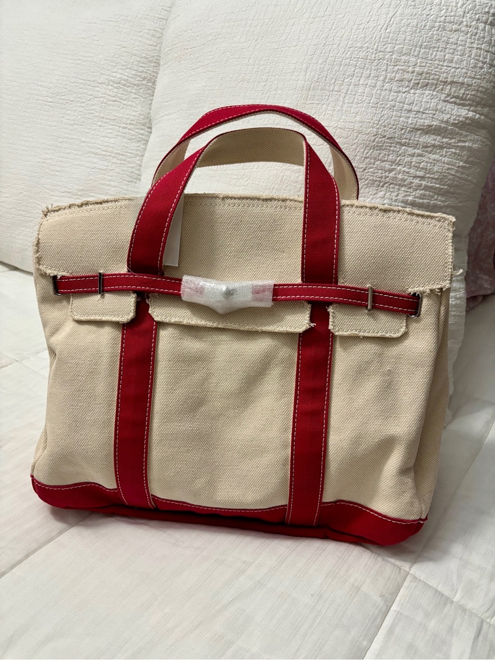 Boatkin Large Canvas Tote Bag with Red Trim- Sunwin NWT